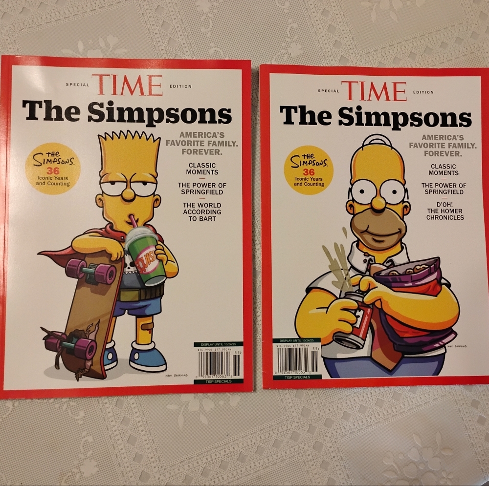 🆕 Simpsons Time Magazine Special Edition 2025 2 Magazine Set Homer Bart 36 Yrs